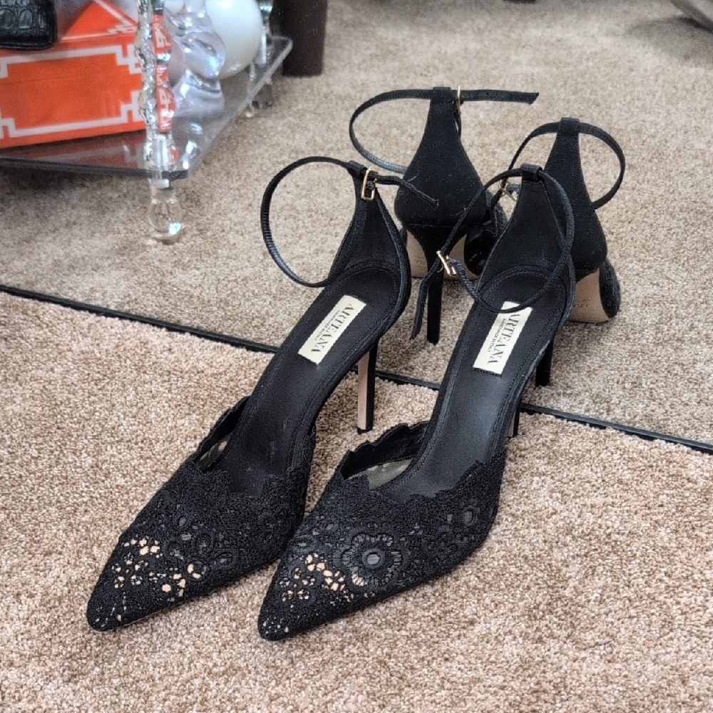NWOT - Arteana Amalfi D'Orsay Black Lace Ankle Strap Pump, 95mm